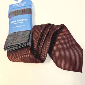 Isaac Mizrahi New York Tie & Pocket Suare Burgundy Red Gray